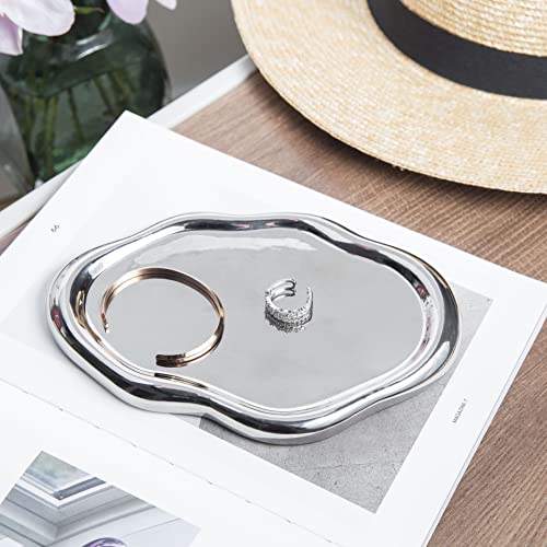 Lynagert Silver Cloud Ceramic Jewelry Trinket Dish for Rings & Earrings