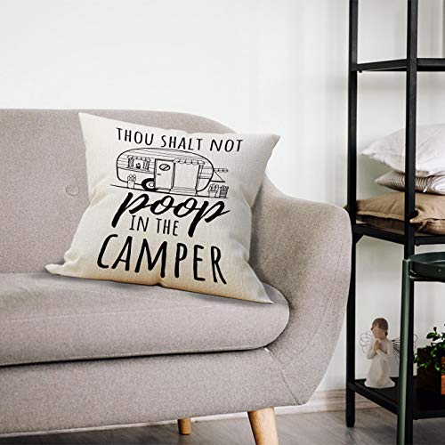 Funny Camper Throw Pillow Case - Thou Shalt Not Poop, 18x18 Inch, Beige7