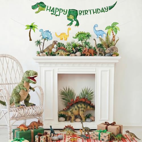 Litmitfu Dinosaur Birthday Banner - DIY Jungle Animal Garland for Dinosaur Themed Party