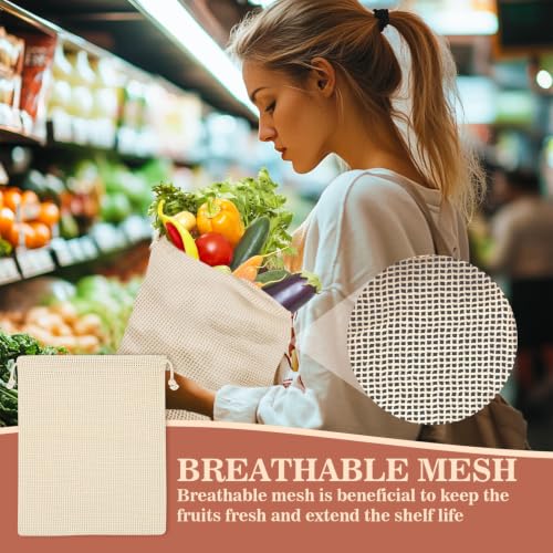 MAQIHAN Reusable Cotton Mesh Produce Bags - 6 Pack for Fruits & Veggies
