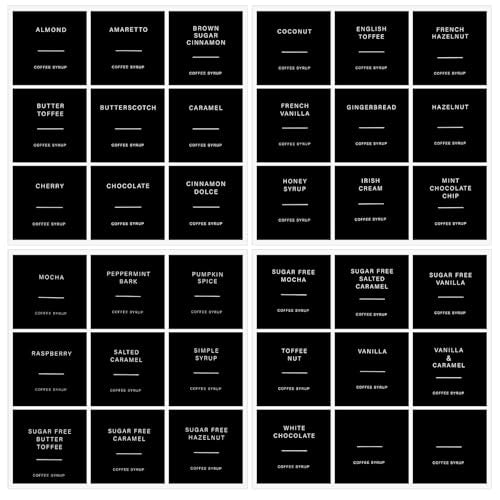 72-Piece Coffee Syrup Labels - Black Stickers for Bottles & Dispensers