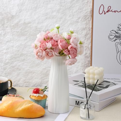 Unbreakable Plastic Vase for Flowers - Ceramic Look, 8.1 Inch Home Decor
