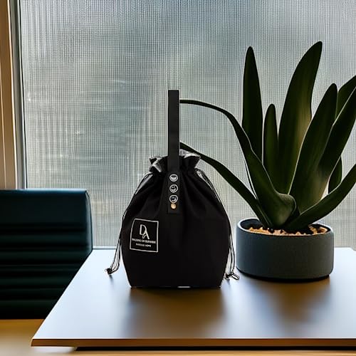 DAROSS Insulated Canvas Drawstring Lunch Bag - Foldable Bento Tote, Black