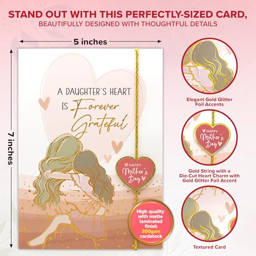 Gold Glitter Foil 5x7 Mother's Day Card from Daughter with Charm