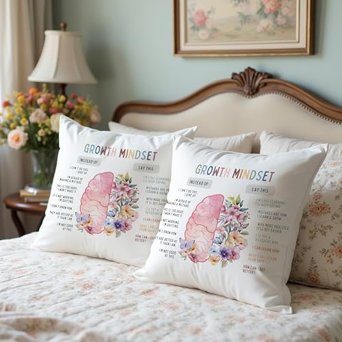 ROXMART Growth Mindset Decorative Pillow Covers, 18x18 Flannelette Case