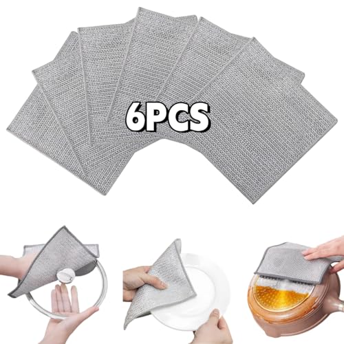 Non-Scratch Wire Dishcloths for Dishes - Stainless Steel Scrubber (6PCS)