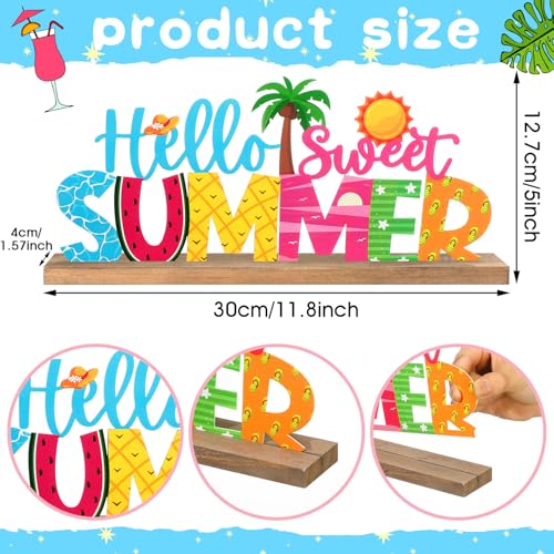 Hello Sweet Summer Metal Table Sign, Coastal Farmhouse Shelf Decor