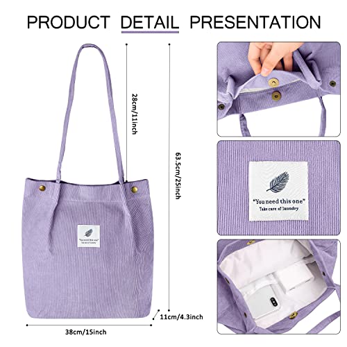 Ayieyill Corduroy Tote Bag for Women with Inner Pocket