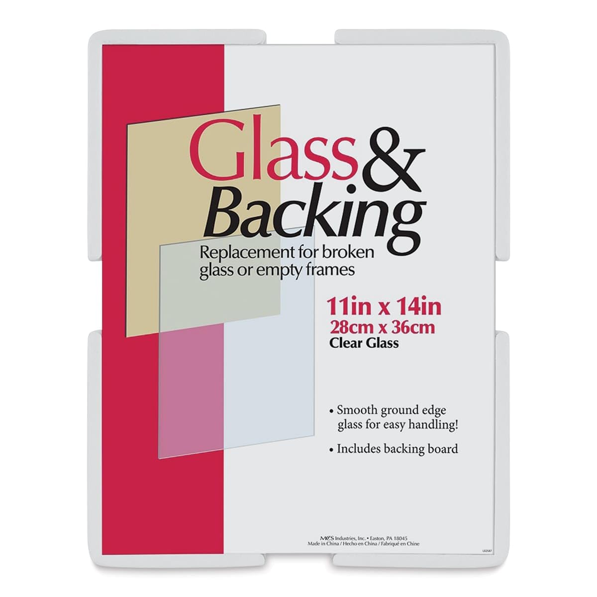 MCS Glass And Backing Kit, Smooth Ground Edge Glass With Corrugated Backing Board, For 11x14" Photo.