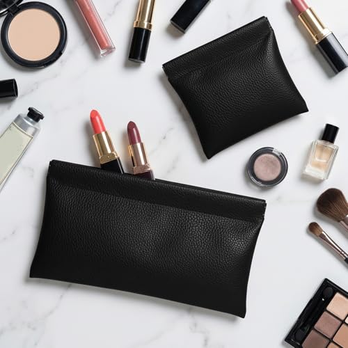 Snuviax 2-Pack PU Leather Mini Cosmetic & Coin Pouch with Snap Closure