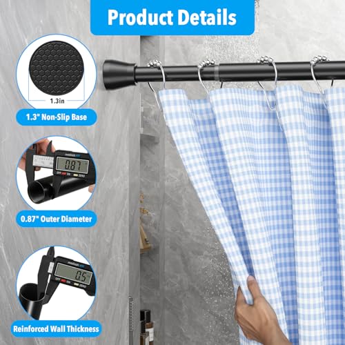 ZipGlo Tension Curtain Rod, Black, Adjustable 40-73 Inch No-Drill Shower Rod