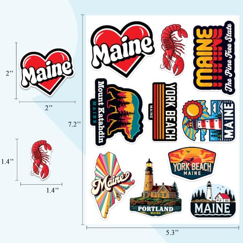 Maine State Vinyl Travel Stickers Set - Waterproof Decals for Laptops, Water Bottles, Cars & More