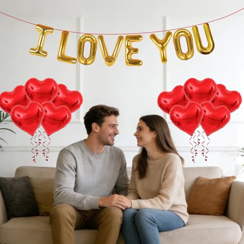 18 Pcs Romantic Valentine Balloon Set - Heart & 'I LOVE YOU' Decor