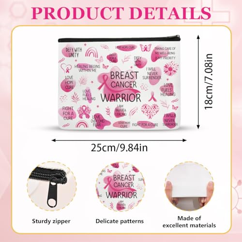 Breast Cancer Awareness Makeup Bag Inspirational Zipper Pouch