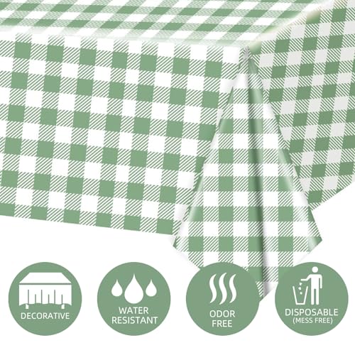 Green Gingham Tablecloth - 54x108 Inch Disposable Party Cover