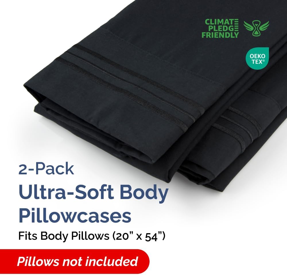 Skiennix Body Pillowcases Set of 2 | 20x54 Soft, Breathable Covers for Side Sleepers - Black, Machine Washable