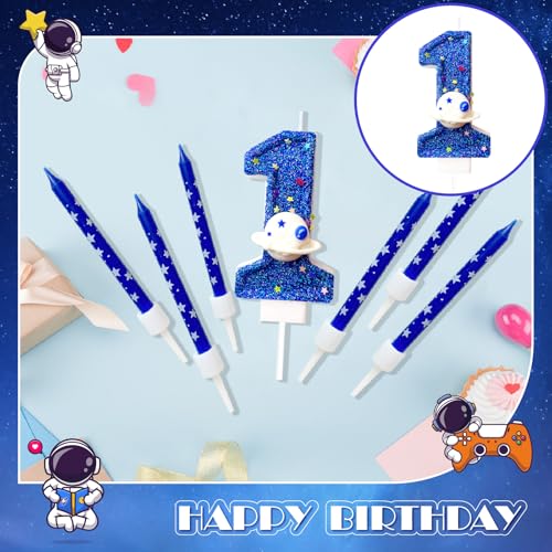 Astronaut Space Birthday Candle Set - 11 Pcs with Number & Spaceship