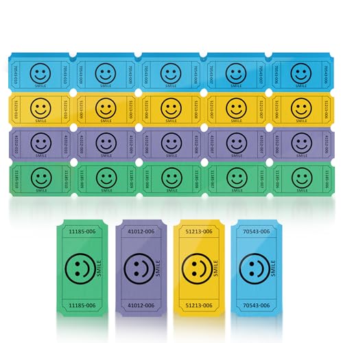 Smile Raffle Tickets - Multicolor Pack of 1000 - Blue, Yellow, Purple, Green
