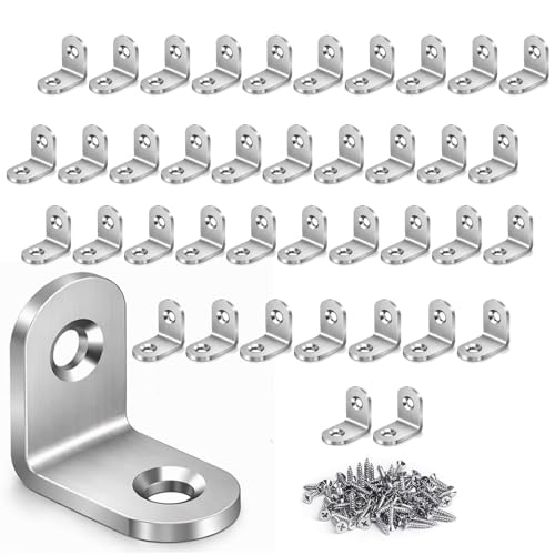 40 Pack Stainless Steel L Brackets, 20mm Corner Braces with 80 Screws