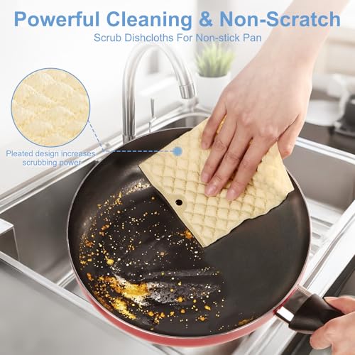 TIVERAIN 6PCS Beige Non-Scratch Dish Scrubber Set for Nonstick Pans & Glass Cooktops