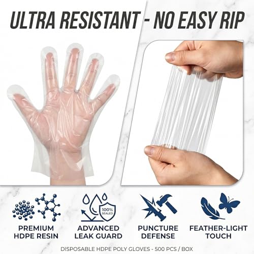 500 Count Clear Disposable Food Prep Gloves for Cooking & Cleaning