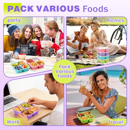 YANLIFY 4-Pack Snack Bento Box - Stackable Divided Food Containers (4 Colors)