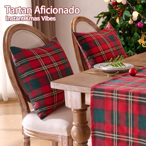 INFISIBLE Red Christmas Tartan Plaid Throw Pillow Covers 18x18 Set of 2 - Festive Holiday Decor