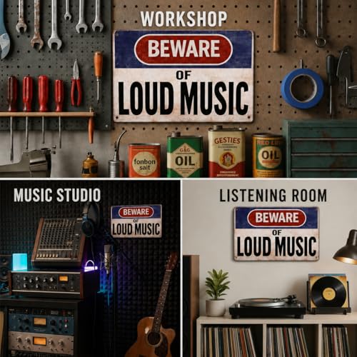 Beware of Loud Music Vintage Metal Sign - 12x8 Inch Wall Art