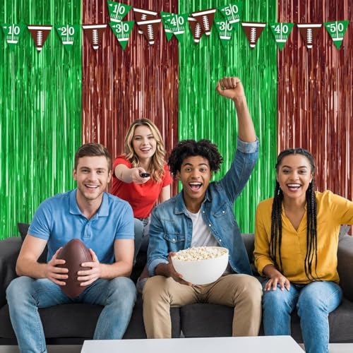 Football Party Decorations - 2 Pack Green & Brown Foil Curtains