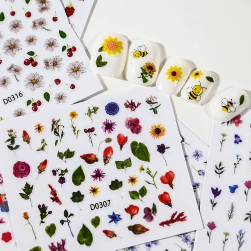 30 Sheets Flower Nail Stickers 3D Self-Adhesive Decals Manicure DIY
