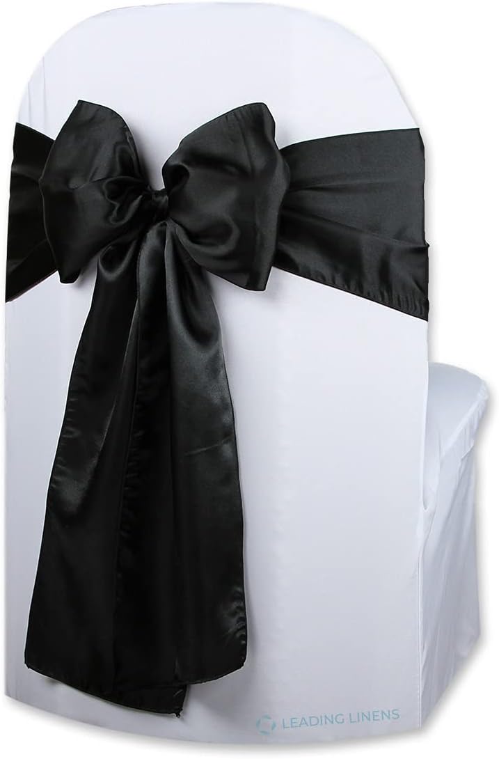 Satin Bow Sash Chair Covers by [Brand Name] - Elegant Decorations for Weddings & Events | Set of 10, Black