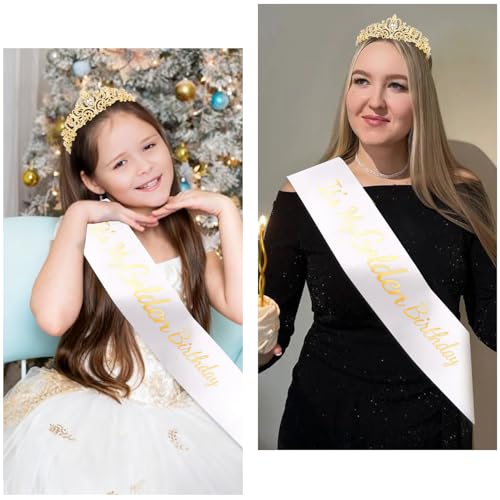 Gold Birthday Party Decorations - Crown & Sash Set for Women