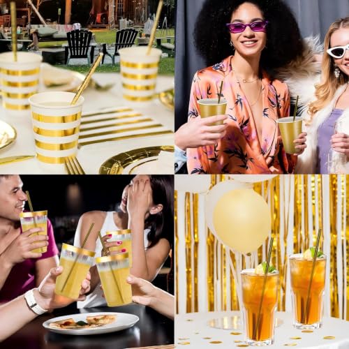 Foil Gold Paper Drinking Straws 7.75 inch, 100 Count, Eco-Friendly, for Cocktails & Parties