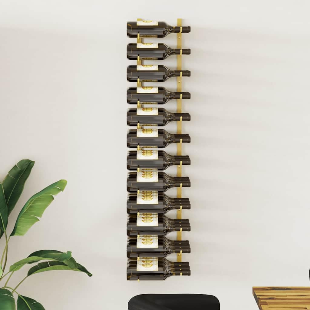 vidaXL Wall Mounted Wine Rack for 36 Bottles - Gold Iron - Easy Assembly and Durable - Trendy Wine Storage Solution for Modern Homes