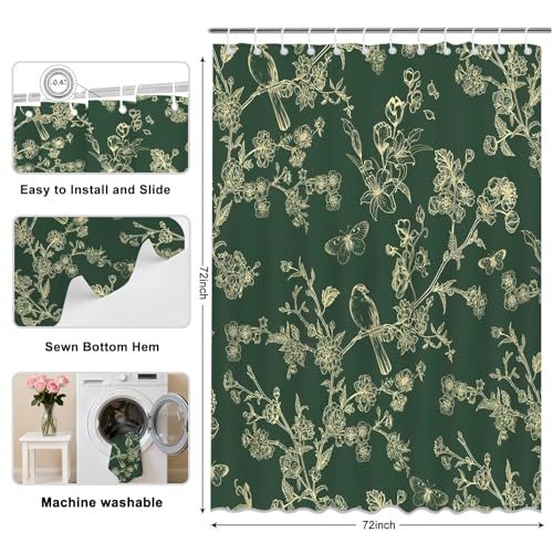 Mocsicka Vintage Floral Shower Curtain - Waterproof, 71x71 inch