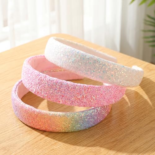 Glitter Headbands for Girls - 3 Pcs Rainbow Sequin Hair Accessories