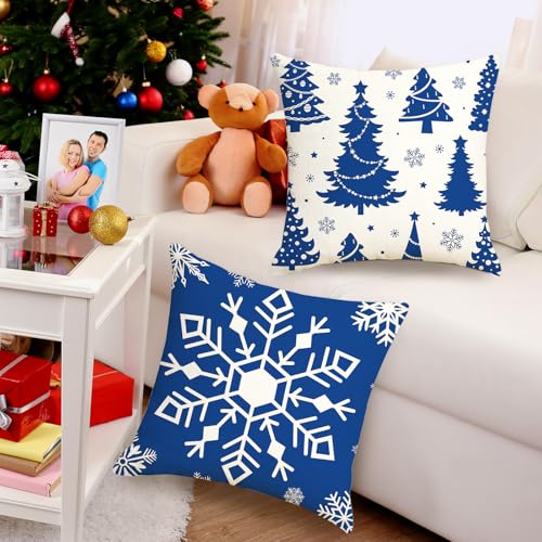 Set of 4 Christmas Snowflake Throw Pillow Covers, 18x18 Inch