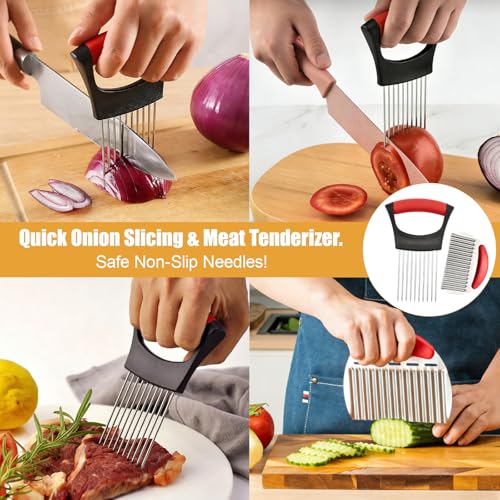 Stainless Steel Onion Holder with French Fry Cutter | Safe Slicing Tool