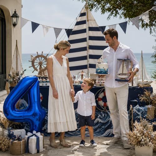 Navy Blue 40 Inch Number 4 Balloon - Self-Inflating Foil for Parties