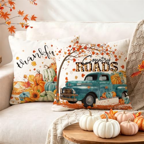 NIGHTWISH Fall Pillow Covers 18x18 (Set of 4) - Pumpkin & Maple Leaf Decor