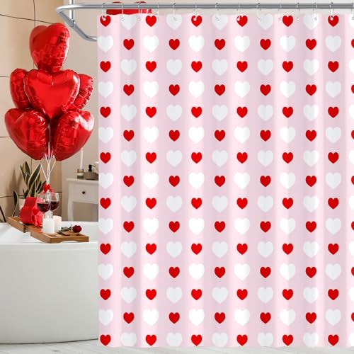 Valentine's Day Shower Curtain 71x71 Inches with Hooks - Heart Design