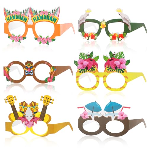 Grevosea 6-Pack Hawaiian Party Sunglasses - Tropical Beach Decor
