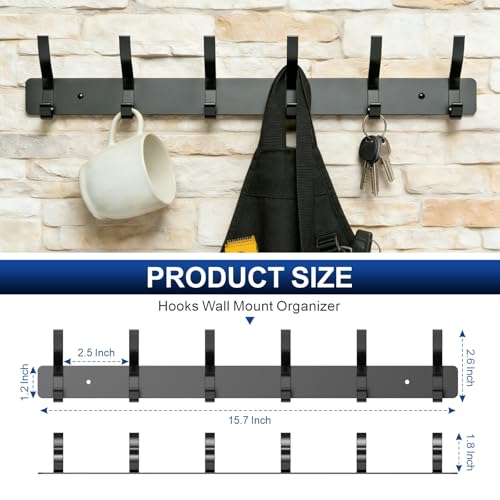 Heavy Duty Wall Mounted Coat Rack - 2-Pack with 12 Hooks, Black