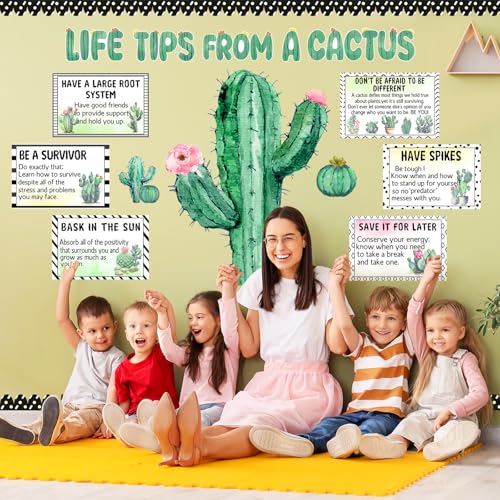 Cactus Bulletin Board Decoration Set - Inspirational Classroom Decor, 41 Pcs