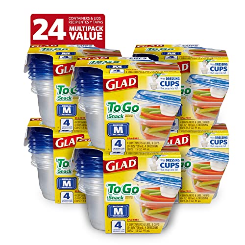 Glad Medium Rectangle Snack Containers with Dressing Cup - 24 Oz, 4 Count