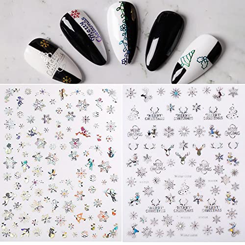 Christmas Nail Stickers - 8 Sheets 3D Holographic Winter Decals