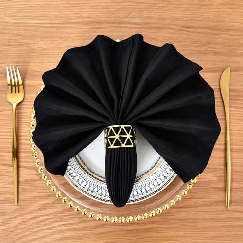 Black Cloth Napkins Set of 6 - 18x18 Washable Polyester Napkins
