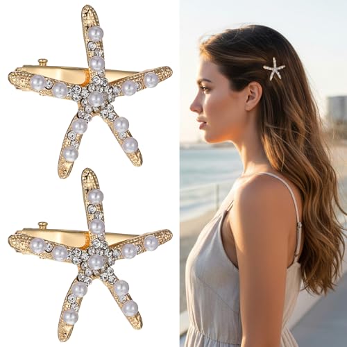 Starfish Hair Clips Gold Metal Beach Hair Barrettes with Pearls