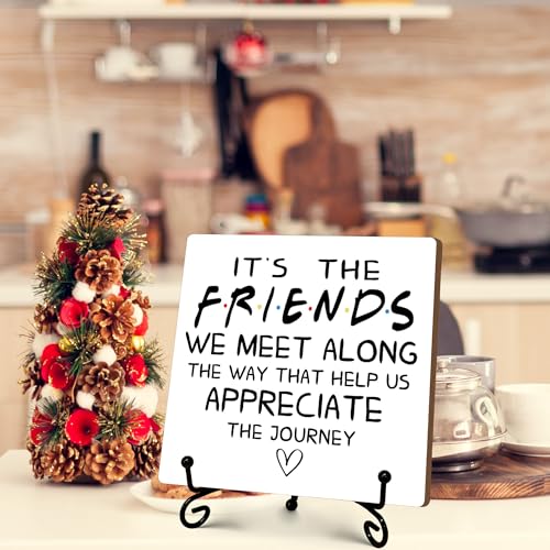 Ukebobo 'Friends We Meet' Wooden Desk Sign with Iron Stand, 5x5 Inch