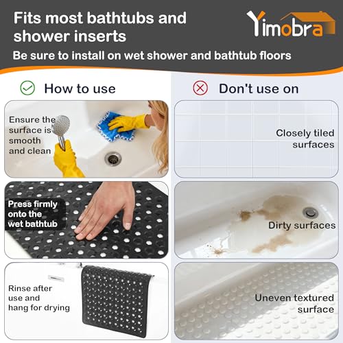 Yimobra Non-Slip Bathtub Mat 34.5" x 15.5" - Soft, Washable & Safe
